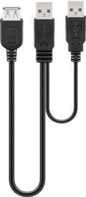 Produktbild von Goobay USB 2.0 Hi-Speed Dual-Power Kabel, schwarz - USB 2.0-Stecker (Typ A) + USB 2.0-Stecker (Typ A) > USB 2.0-Buchse (Typ A)