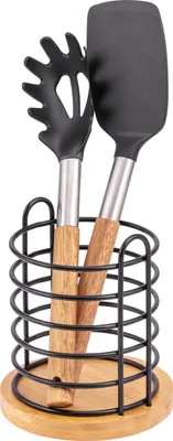 Image de bremermann Porte-ustensiles de cuisine avec bambou, porte-couverts, noir