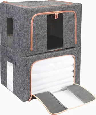 Produktbild von Belle Vous 2er Pack Faltbarer Kleiderschrank Organizer mit Stahlrahmen - Stoffboxen Aufbewahrung mit Sichtfenstern & Verstärkten Griffen - Großes