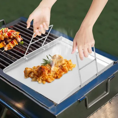 Imagen del producto de Plancha de acero inoxidable para barbacoa, 49 x 32,5 cm