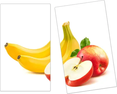 Produktbild von Spritzschutz Herdabdeckplatte Schneidebrett aus Glas Bananen und Äpfelschnitz 2-Teilig (60x52cm)