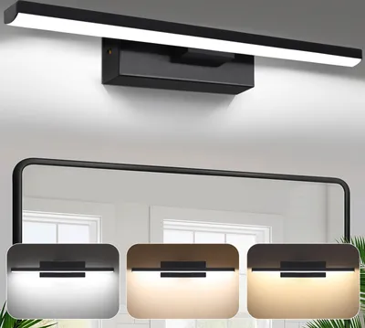 Obrázek produktu pro LED nástěnné osvětlení k zrcadlu do koupelny, otočné o 330°, koupelnová lampa, 50 cm, 10 W, 1000 lm, koupelnová lampa s 3 barvami světla, nástěnné lampy do koupelny, lampy k zrcadlu, osvětlení toaletního stolku, černá