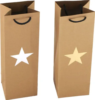 Produktbild von 12 x Flaschentüten "Stern" H 36 cm Geschenktüten Geschenktaschen für Flaschen