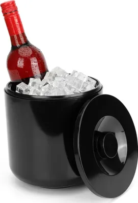 Produktbild von Kurtzy Schwarzer Eiskübel mit Deckel - Doppelwandiger/Isolierter 4 l Eiswürfelbehälter mit Deckel - Hält Eis Länger Gefroren - Eiswürfel Kühler für