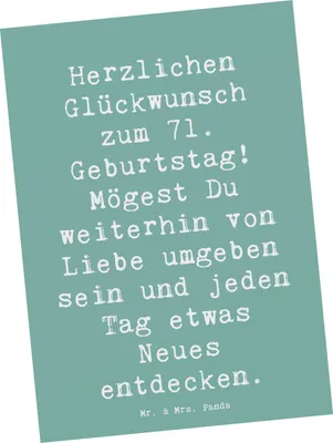 Produktbild von Mr. & Mrs. Panda Postkarte Spruch 71. Geburtstag Freude - Meeresbrise - Geschenk, Alter, bildkarte, Liebe, Geburtstagsgeschenk, Happy Birthday, Ansichtskarten, Grußkarte
