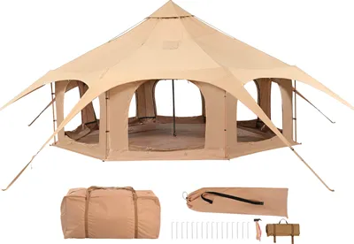 Produktbild von SucceBuy Canvas Jurtenzelt, 5 m/16.4 ft Durchmesser, 280 cm/110.24 Zoll Höhe, 8 Personen, 4-Jahreszeiten, Camping, mit Ofenanschluss, atmungsaktiv
