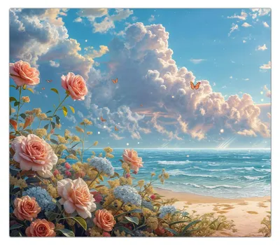 Produktbild von Spritzschutz Herdabdeckplatte Schneidebrett aus Glas Strandzeit mit Rosen 1-Teilig (60x52cm)