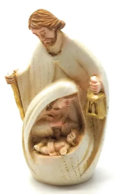 Heilige Familie aus Kunstharz, handbemalt, 8 cm, Weihnachtskrippe