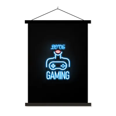 Produktbild von MuchoWow® Textilposter Neon - Text - Liebe spielen - Blau - Frauen 90x120 cm mit schwarzem Rahmen - Dekoration