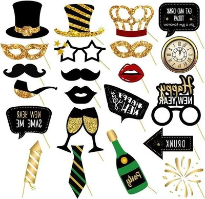 Produktbild von Neujahr Fotoaccessoires - Dekorationen für Fotos - 22 Stücke - Schwarz Gold