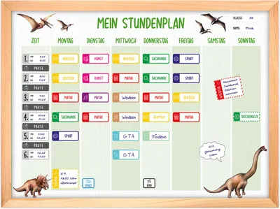 Produktbild von magnetischer Stundenplan Dinosaurier grün mit 90 Magneten