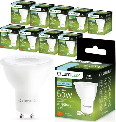 Produktbild von LUMILED GU10 LED 6W 580 lumen żarówka 6500K chłodna biel reflektor lampy zastępuje 50W 36° reflektor lampy reflektor 10 sztuk lampy