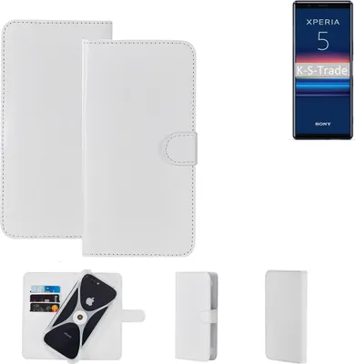 Produktbild von K-S-Trade Handy Hülle Schutz Hülle kompatibel mit Sony Xperia 5 Cover Case Bookstyle Bumper weiß 1x