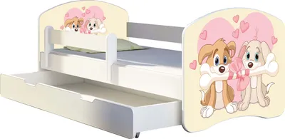 Image de ACMA lit d'adolescent lit d'enfant lit junior set complet avec matelas sommier à lattes et protection antichute blanc 12 chiots 180x80 + coffre de lit