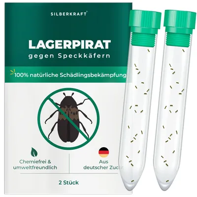 Produktbild von Silberkraft Lagerpiraten zur Bekämpfung von Speckkäfern - Nützlinge gegen Teppichkäfer & Vorratsschädlinge - hochwirksam - 2 Stück