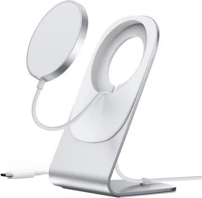 Produktbild von Choetech 15W magnetisches Qi-Ladegert (MagSafe-kompatibel) Wei (T517-F) + Stnderhalter Silber