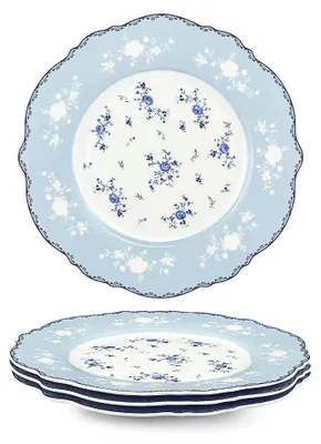 Obrázok produktu pre Servírovací taniere na zákusky zo porcelánu – modré a biele, sada 4 kusov