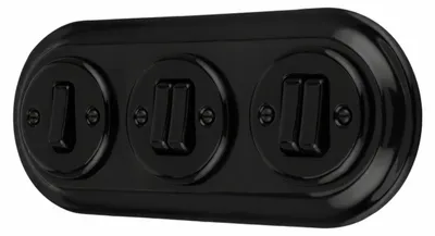 Produktbild von Unterputz Porzellan Retro Schalter, Doppelschalter, 3-fach, All-in-One, SET Serie PR1 schwarz