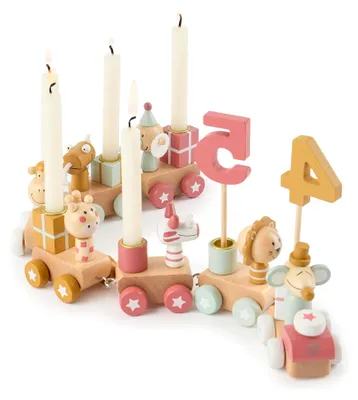 Produktbild von Geburtstagszug Holz - Berry Look 0-99 Jahre mit 6 Kerzen - Tischdeko Kindergeburtstag Kerzen Geburtstag Zug Geburtstagszug Mädchen Geburtstagskranz Geburtstagskerzen Zug Geburtstagsring Deko
