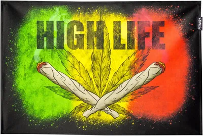 Produktbild von PSYWORK Schwarzlicht Stoffposter Neon "Joint Ganja High Life", 40x60cm
