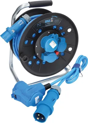 Produktbild von KALLE DAS KABEL Campingkabeltrommel CEE H07RN-F 3G 2,5 mm² 230V 16A Extreme Blau IP44 25 Meter im Set mit Anschlussleitung Winkel 1,5 Meter