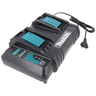 Immagine prodotto di caricabatterie rapido doppio Makita DC 18 RD da 7,2 V a 18 V a 2 alberi per 1-2 batterie Li-Ion, NiMH, con uscita USB