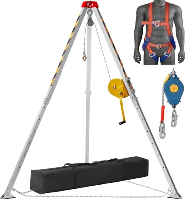 Image de Kit trépied de sauvetage - treuil de 1800 lbs - trépied pour espaces confinés - pieds de 7' - câble de 98' - dispositif antichute de 32,8' - harnais de sécurité