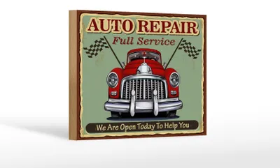 Produktbild von Holzschild Retro 18x12cm Auto repair full Service