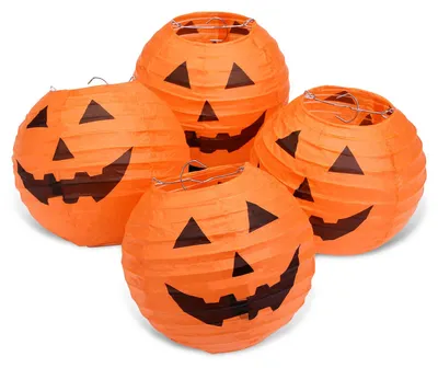 10 Halloween Papierlaternen, rund, Kürbis, 15,2 cm, orange