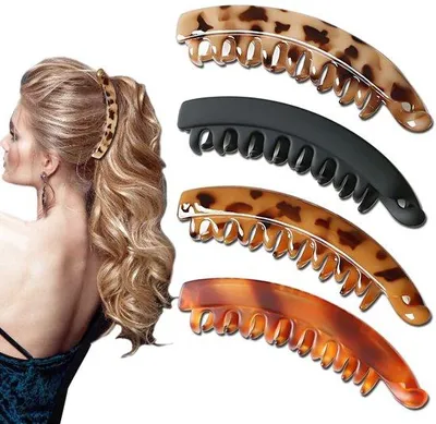 Produktbild von 4 Farben Frisurklemme - Bananen Haarclips für Frauen - klassische Doppelkamm Frisurklemmen - Frisurklemme - Haarclip - Haarspange - für dichtes Haar