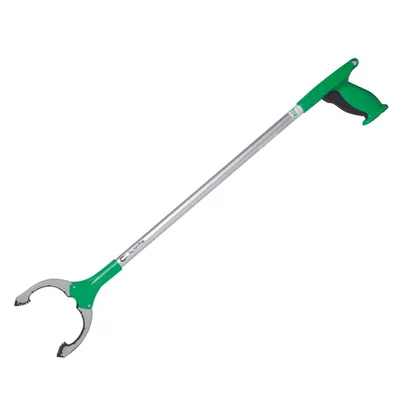 A trash grabber tool on a white background.