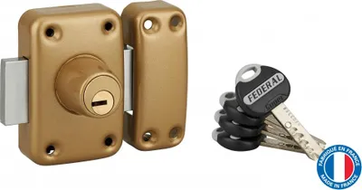 Image de Verrou double entrée Federal pour porte d'entrée, cylindre 45mm, acier, 4 clés, époxy noir - THIRARD