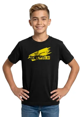 Produktbild von Spreadshirt Die Macht Aus Dortmund Schwarz-Gelb Fußball Fan Teenager T-Shirt, 134/146 (9-11 Jahre), Schwarz