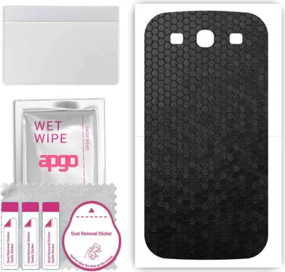 Produktbild von apgo Rückseite Schutzfolie, Skin, kompatibel mit Samsung Galaxy S3 i9300, Hinten Displayschutzfolie aus Vinylfolie, kratzfest, einfache Montage - Schwarze Honigwabe