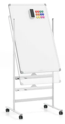 Obrázok produktu pre 60 x 100 cm obojstranná magnetická tabuľa s kolieskami, stojanom a podnosom na perá biela