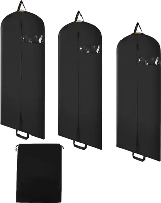 Produktbild von TolleTour Kleidersack 3er Set 128x60cm Schutzhülle Kleiderhülle mit einem Griff schwarz Schuhsack