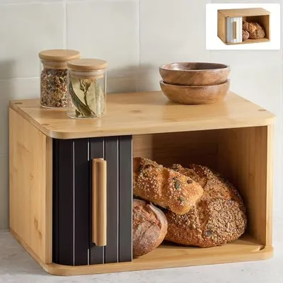 Produktbild von Brotkorb mit Schiebetür ausBambus, platzsparendes Design, 33x23 cm