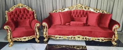 Produktbild von Casa Padrino Luxus Barock Wohnzimmer Set Rot / Braun / Gold - 2 Barock Sofas & 2 Barock Sessel - Luxus Wohnzimmer Möbel im Barockstil - Barock Möbel - Barock Einrichtung - Wohnzimmer Einrichtung