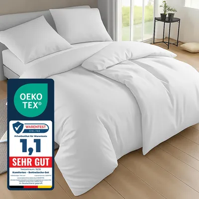 Produktbild von Komfortec Bettwäsche 135x200 4teilig Bettwäsche-Sets 2 Bettbezüge 135x200 cm + 2 Kissenbezüge 80x80 cm, Weiß mit Reißverschluss