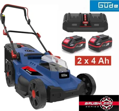 Produktbild von GÜDE Akku Rasenmäher RM 36/43 mit 2 x Akku 4.0 Ah, Doppelladegerät