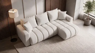 Produktbild von Ecksofa Schlaffunktion Bettkasten Universal Boucle Weiß - GERRO