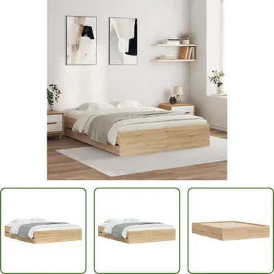 Produktbild von The Living Store Bettgestell mit Schubladen Sonoma-Eiche 150x200cm Holzwerkstoff