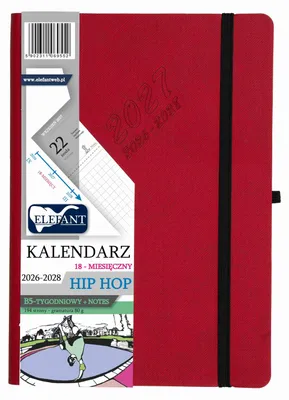 Obrázek produktu pro Kalendář v knižní podobě, formát B5, červený, pro roky 2026, 2027 a 2028, s motivem hip hopu
