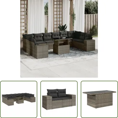 Produktbild von The Living Store 11-tlg. Garten-Sofagarnitur mit Kissen Grau Poly Rattan