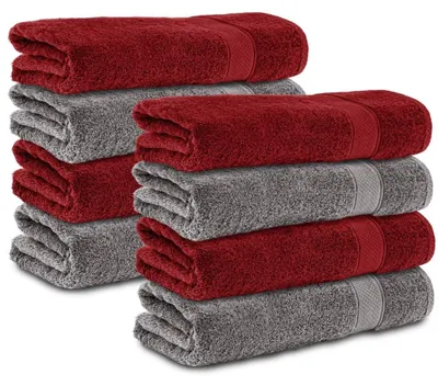 Produktbild von Komfortec 8er Handtücher 50x100 cm Set aus 100% Baumwolle, 470g/m², Frottee, Weich, Anthrazit Grau/Aurorarot