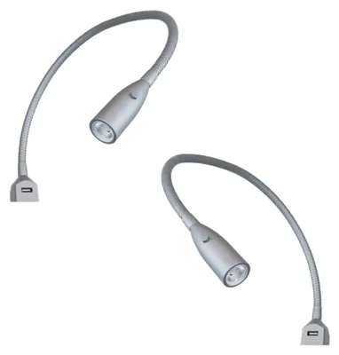 Image de kalb | Lampe de lecture LED flexible avec fonction de recharge USB Aluminium gris argenté Lot de 2 gris argenté