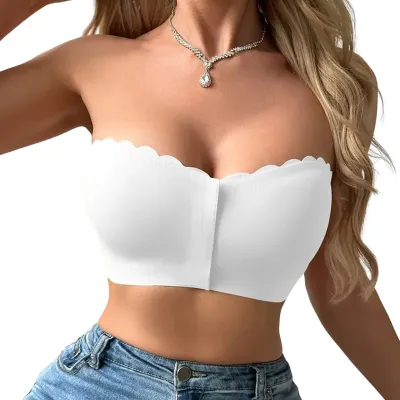 Produktbild von Trägerloser BH für Damen, kabellos, Bandeau-BH mit Frontverschluss, gepolstert, nahtlos, Push-Up-Bralettes, Raff-BH