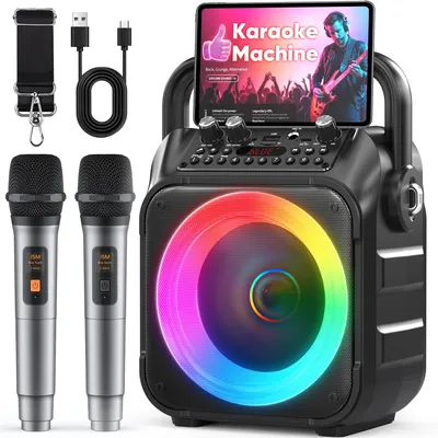 Produktbild von Karaoke-Set – Tragbar – 6,5-Zoll-Subwoofer – 2 Mikrofone – Schwarz