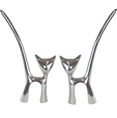 Produktbild von Wanddeko Katzen Set 52x27x4cm Aluminium poliert Katzenfiguren Skulpturen