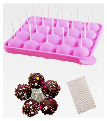 Produktbild von Silikon Cake Pop Form mit 20 Hohlräumen und 100 Stielen